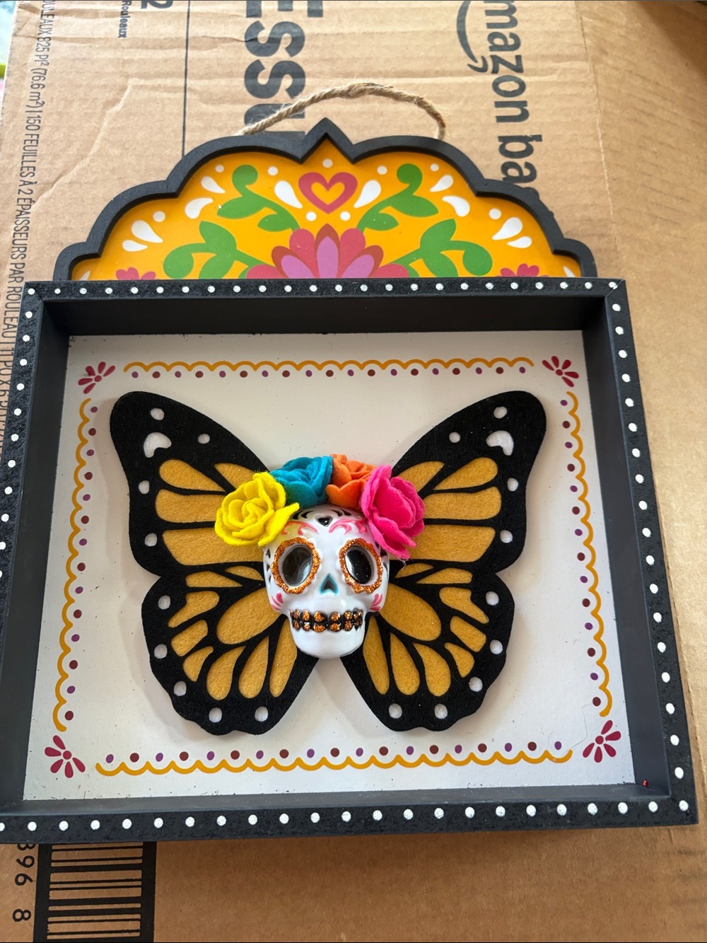 Ashland Butterfly Skull Wall Art in Black, Yellow, Pink, Blue, Orange